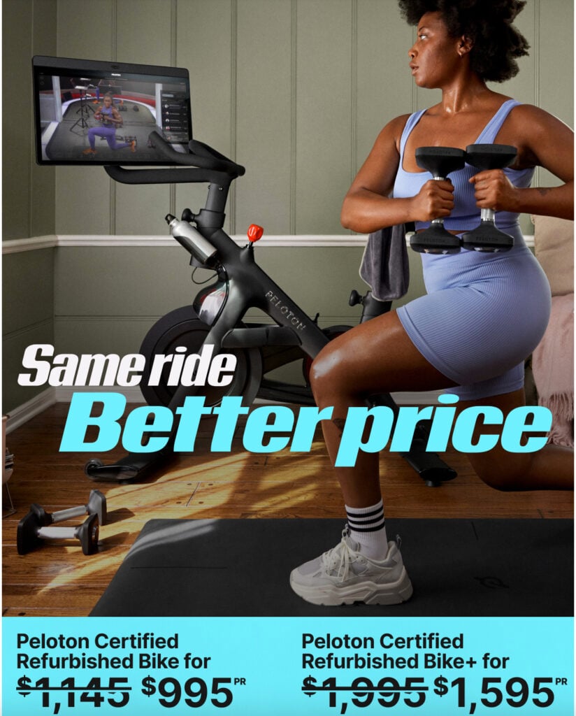 Peloton email to select consumers with invite-only code for refurbished Bike/Bike+.